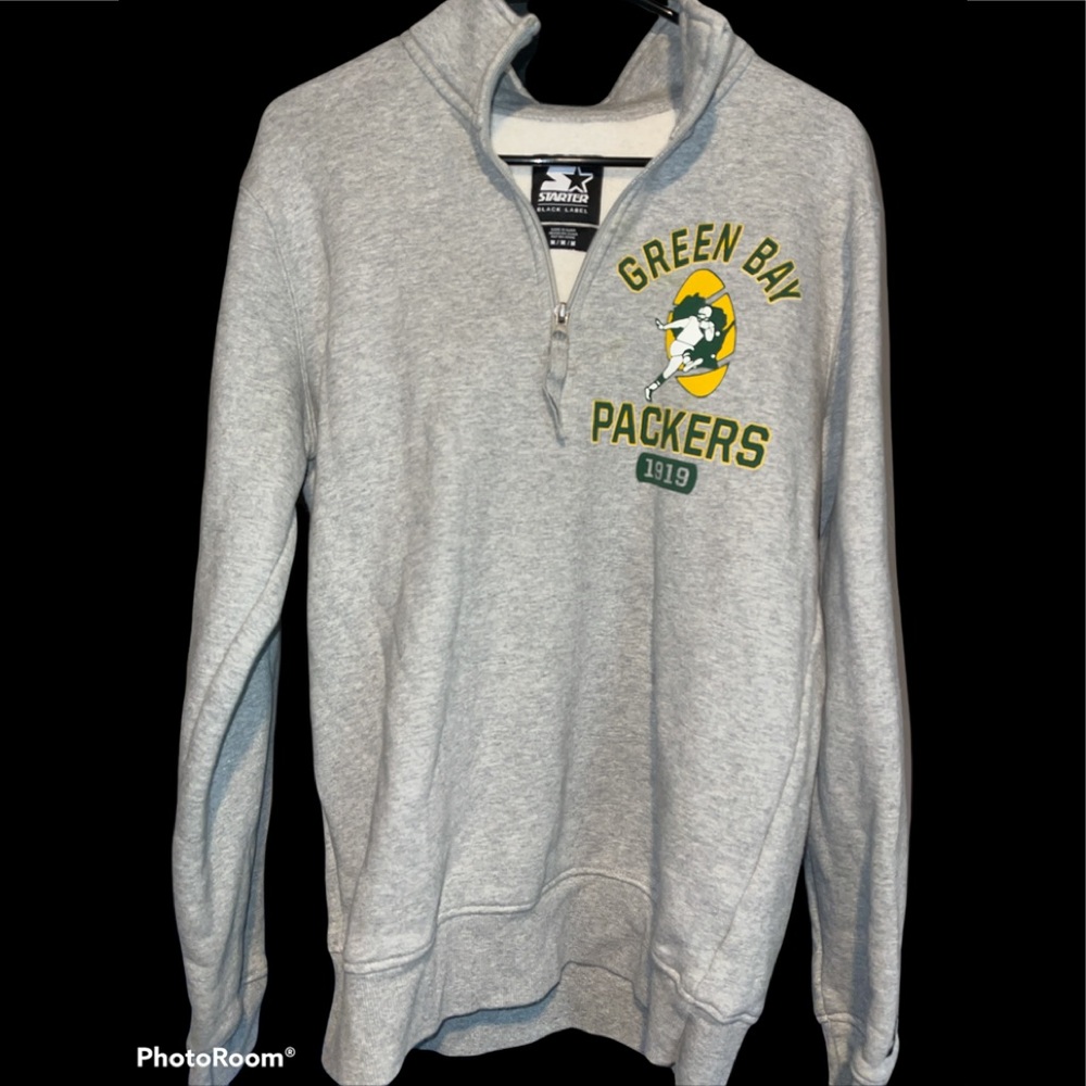 STARTER Gray Green Bay Packers Half-Zip Pullover